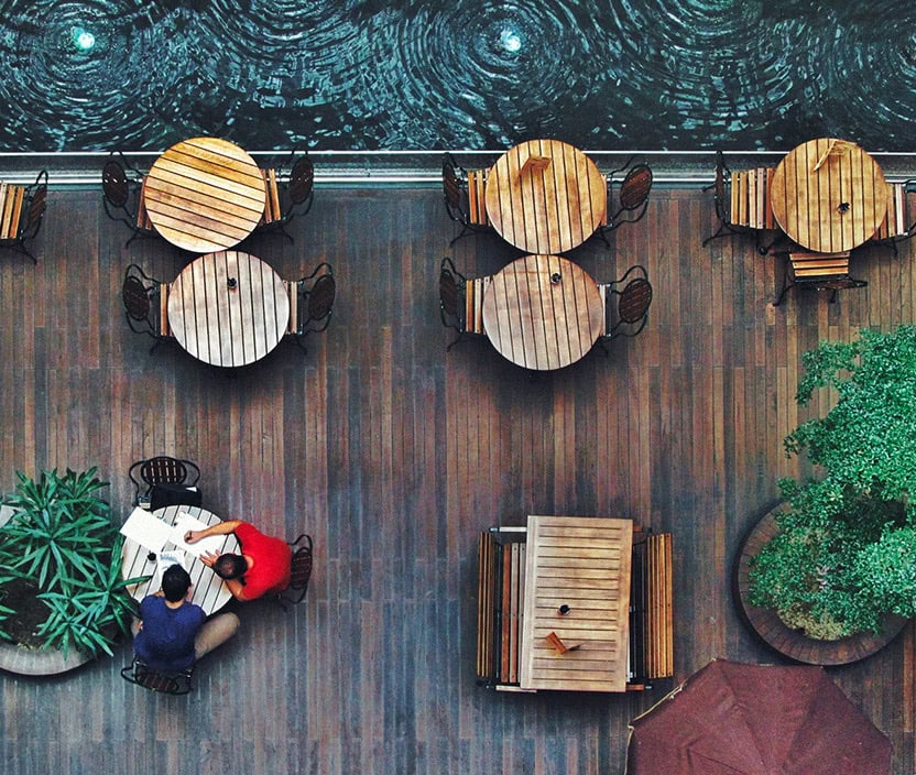 AI and ML developer office with outdoor seating area.