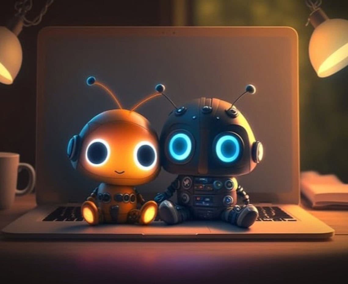 Cute AI robot and mascot on a laptop for pandemic prediction and future health tech.