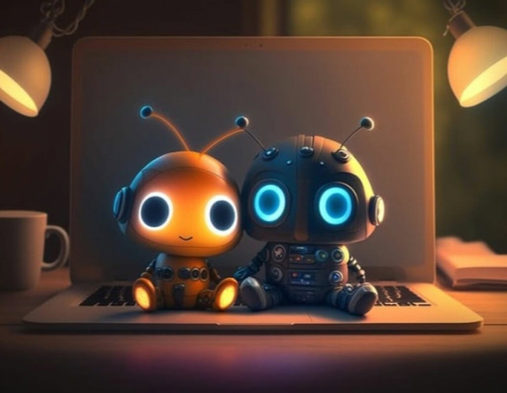 AI and pandemic prediction robots on a laptop screen.