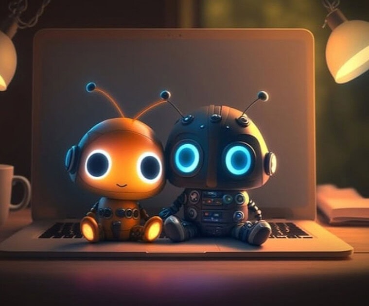 AI and pandemic prediction robots on a laptop screen.