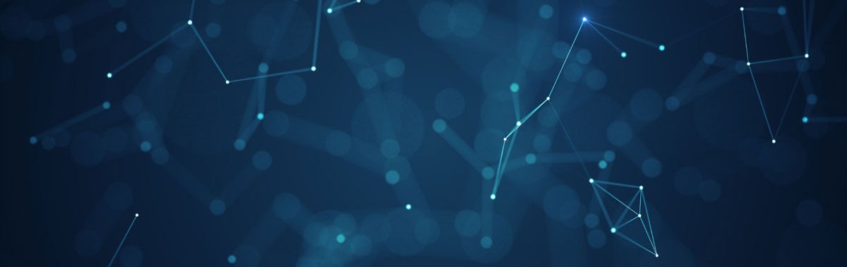 Abstract digital network with interconnected nodes representing 5G technology.