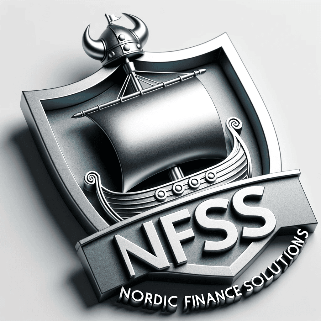Nordic Finance Solutions (NFS) emblem with Viking ship and shield design.