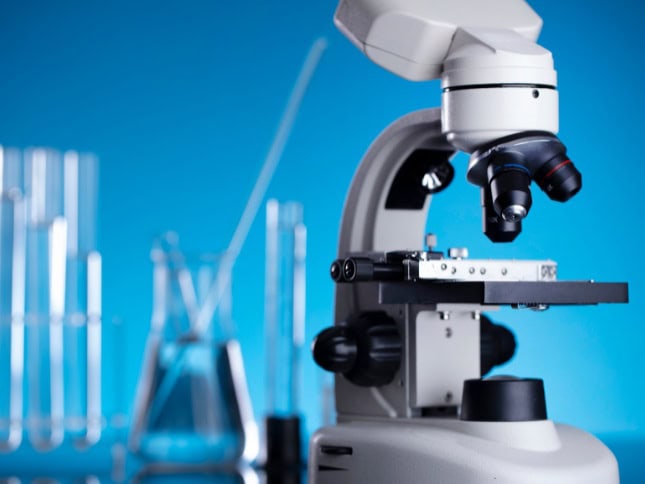 Microscope used in pharmaceuticals and life sciences research.