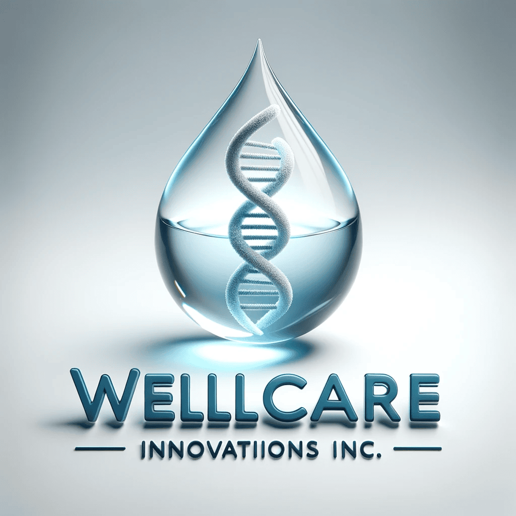 WellCare Innovations Inc. logo with DNA strand inside a water droplet.