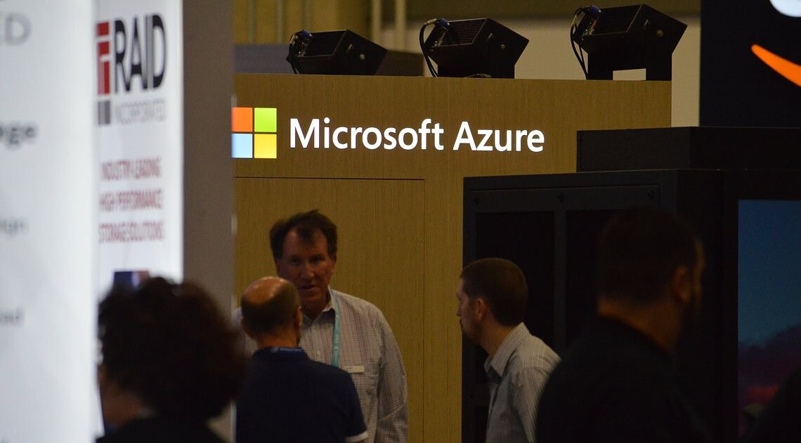 Microsoft Azure booth at Softinator TechLabs showcasing AI and ML solutions.