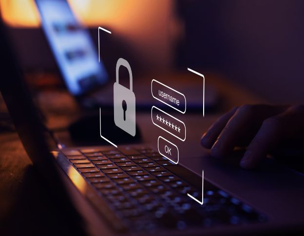 Digital lock with username and password on a laptop screen.