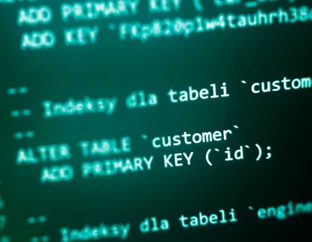Sample database code showing table and key definitions for data management.