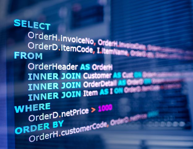 SQL query code snippet showing SELECT, FROM, WHERE, and JOIN statements.
