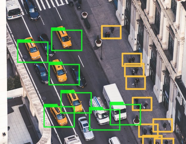 AI-powered taxi detection and tracking system in urban traffic.