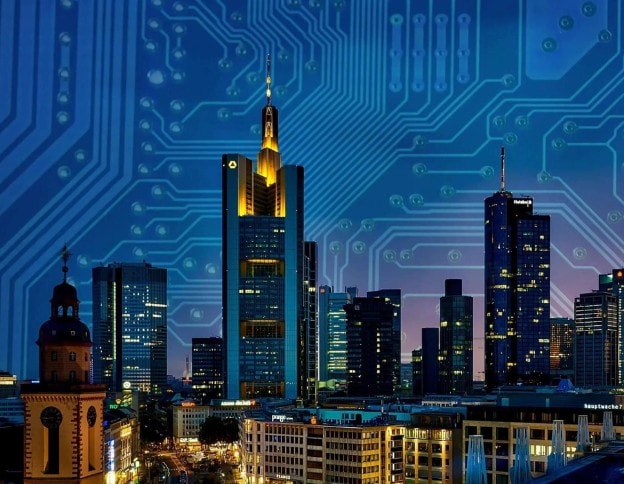 Powered smart city infrastructure with digital connectivity.