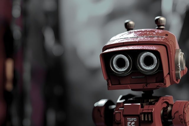 Red robot with large eyes, symbolizing AI model deployment.