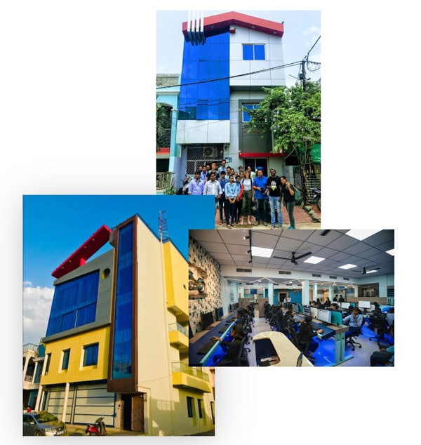 Modern office building and team at Softinator TechLabs, AI and ML development company.