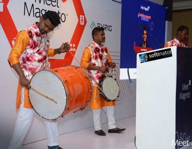 Magento event with musicians performing live.