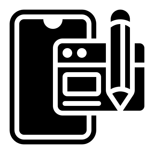 Mobile app interface with coding elements and design tools.