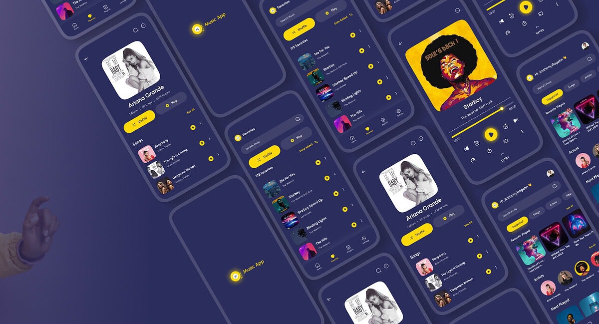 Mobile app screen showcasing music streaming features.