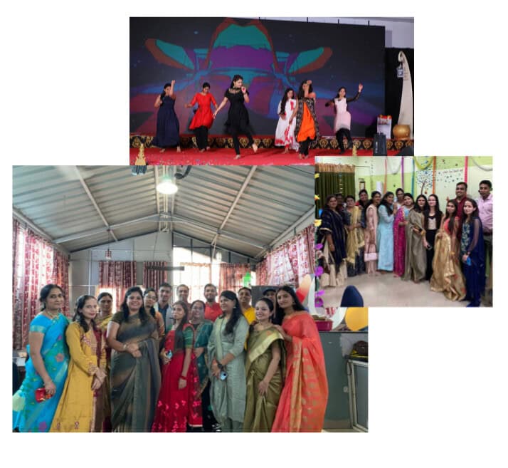 Vibrant Cultural Celebration at Softinator Group of employees enjoying traditional dance performance and cultural attire at Softinator TechLabs.
