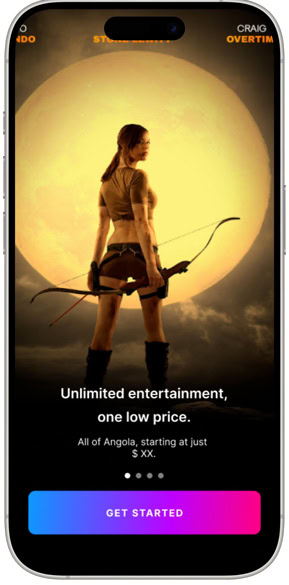 Woman holding bow and arrow with sunset background for Ott App.