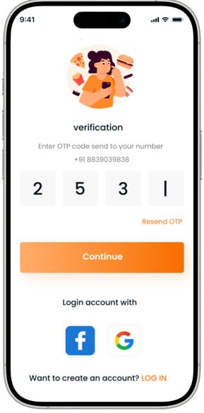 Verification OTP input for Food App login process.