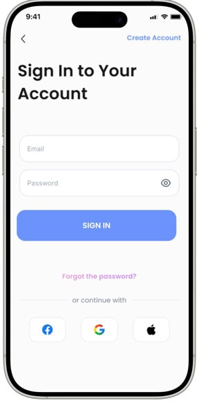 Mobile healthcare app interface showcasing sign-in screen for medical users.
