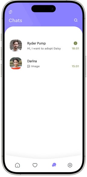 Mobile chat app interface showing conversations with Ryder Pump and Darina.